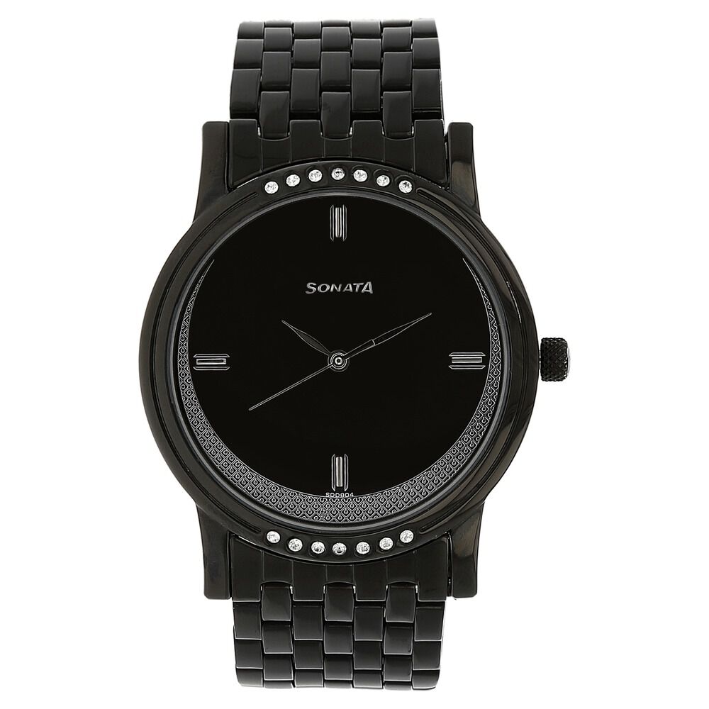 Buy Online Sonata Quartz Analog Black Dial Stainless Steel Strap Watch for Men 7108nm02c Titan