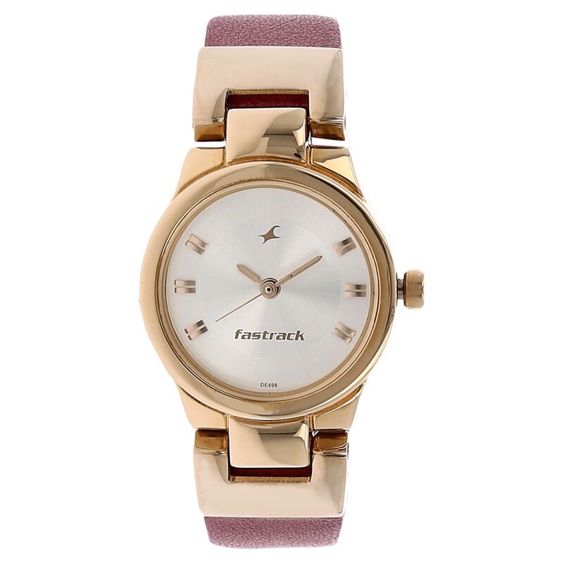 Fastrack Quartz Analog Silver Dial Leather Strap Watch for Girls