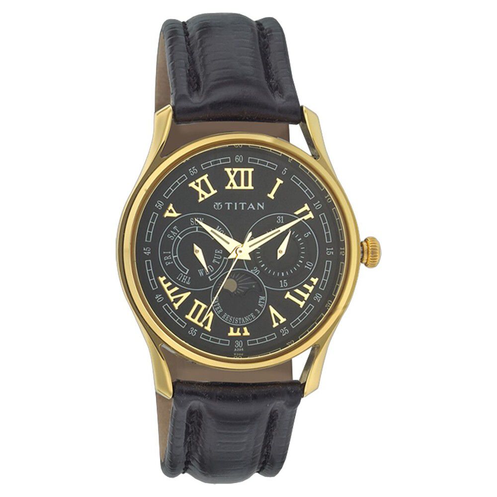 Titan Quartz Analog Sun Moon Phase Black Dial Watch for Men