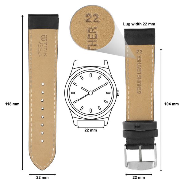 22 mm Black Genuine Leather Straps for Men - image number 1