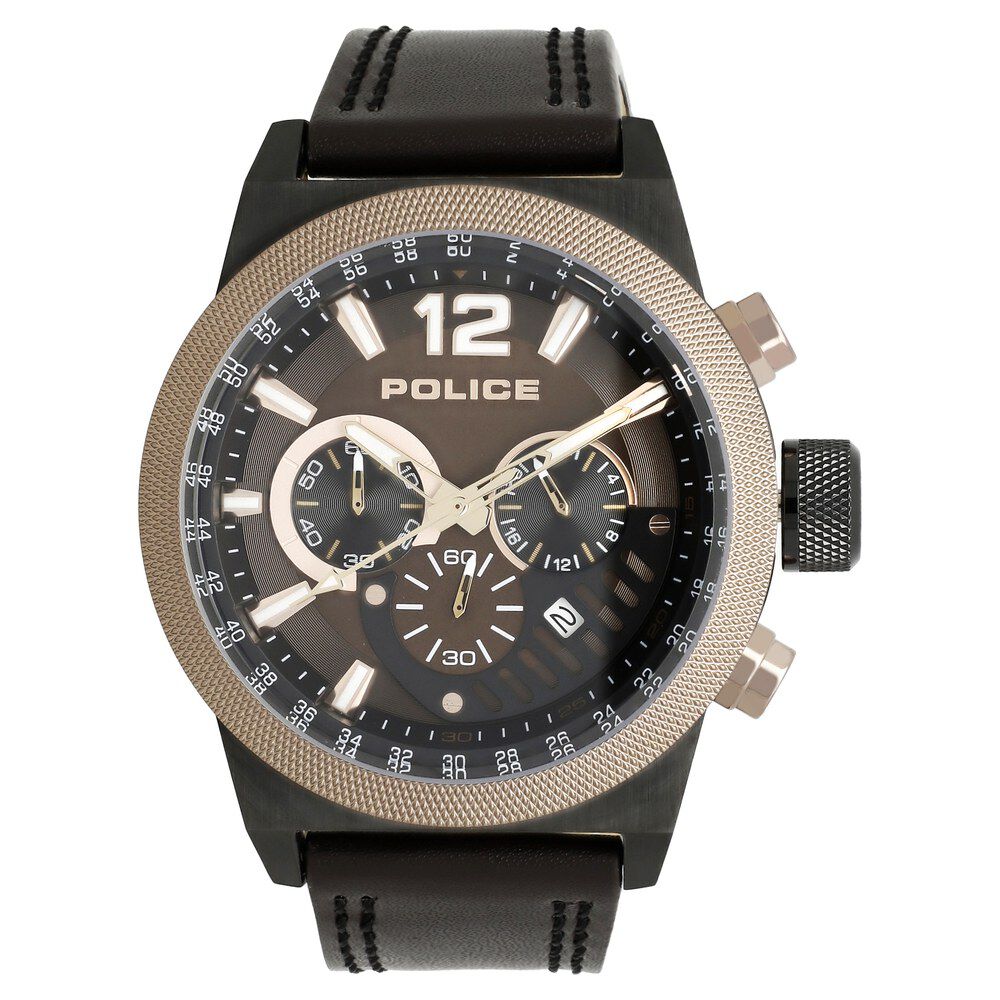 Buy Online Police Quartz Chronograph Brown Dial Leather Strap