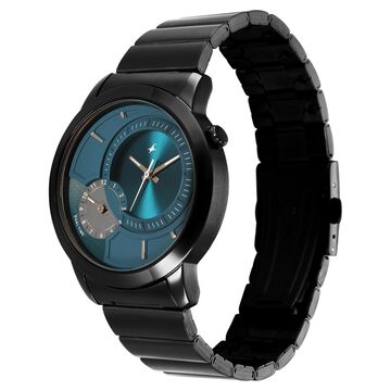 Fastrack Pulse IV Dual Time Watch for Men with Petrol Blue Sunray Dial & Black Metal Strap