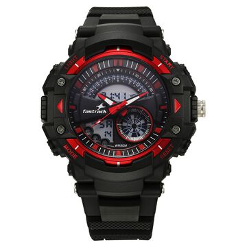 Fastrack StreetStyle Quartz Digital Black And Red Dial Black PU Strap Unisex Watch
