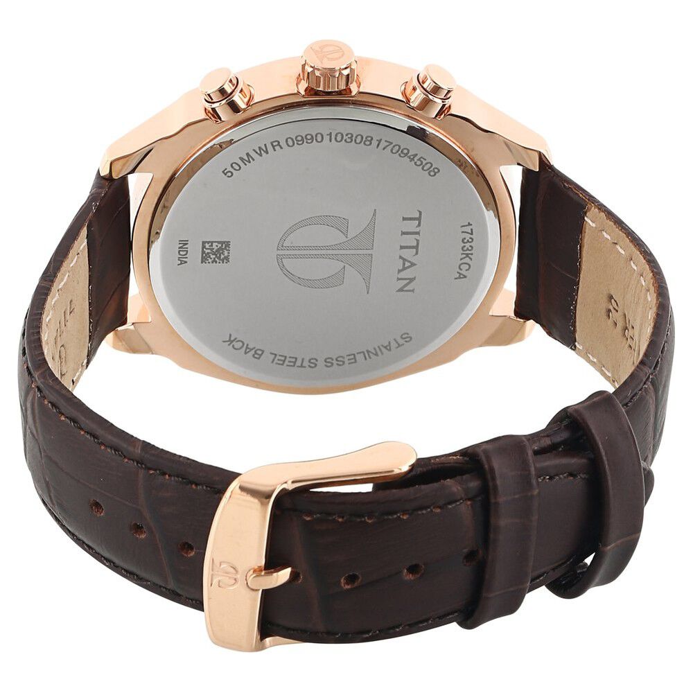 Buy Online Titan Quartz Multifunction Black Dial Leather Strap