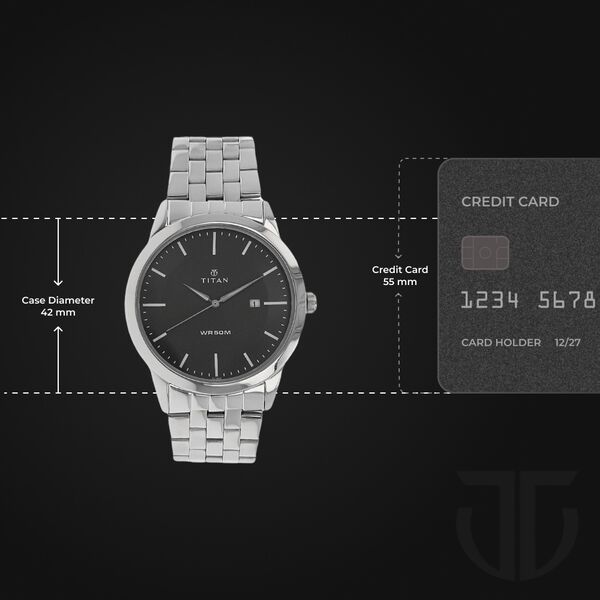 Titan Quartz Analog with Date Black Dial Stainless Steel Strap Watch for Men - image number 2