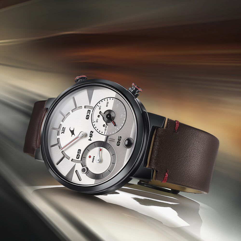 Fastrack Gambit Micromotor White Dial Brown Leather Strap Analog Watch for Guys-image-13