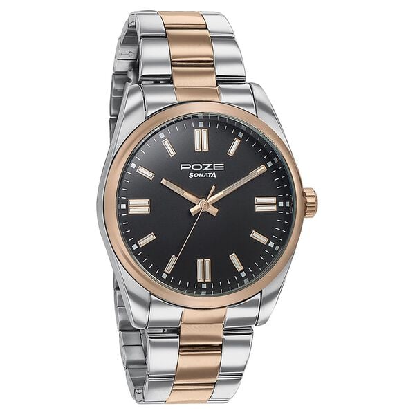 Sonata Poze Quartz Analog Black Dial Metal Strap Watch for Men - image number 2