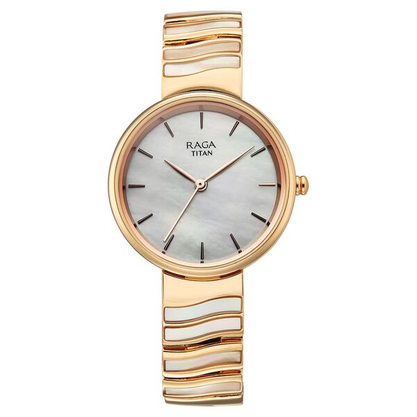 Titan Raga Power Pearls Quartz Analog Mother of Pearl Dial Rose Gold Metal Strap Watch For Women - image number 1
