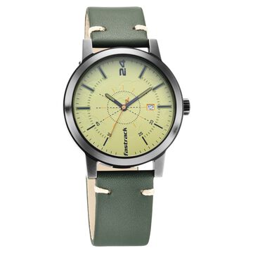 Fastrack Tripster Quartz Analog Green Dial Leather Strap Watch for Guys