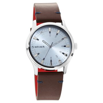 Fastrack I Love Me Quartz Analog Blue Dial Leather Strap Watch for Guys