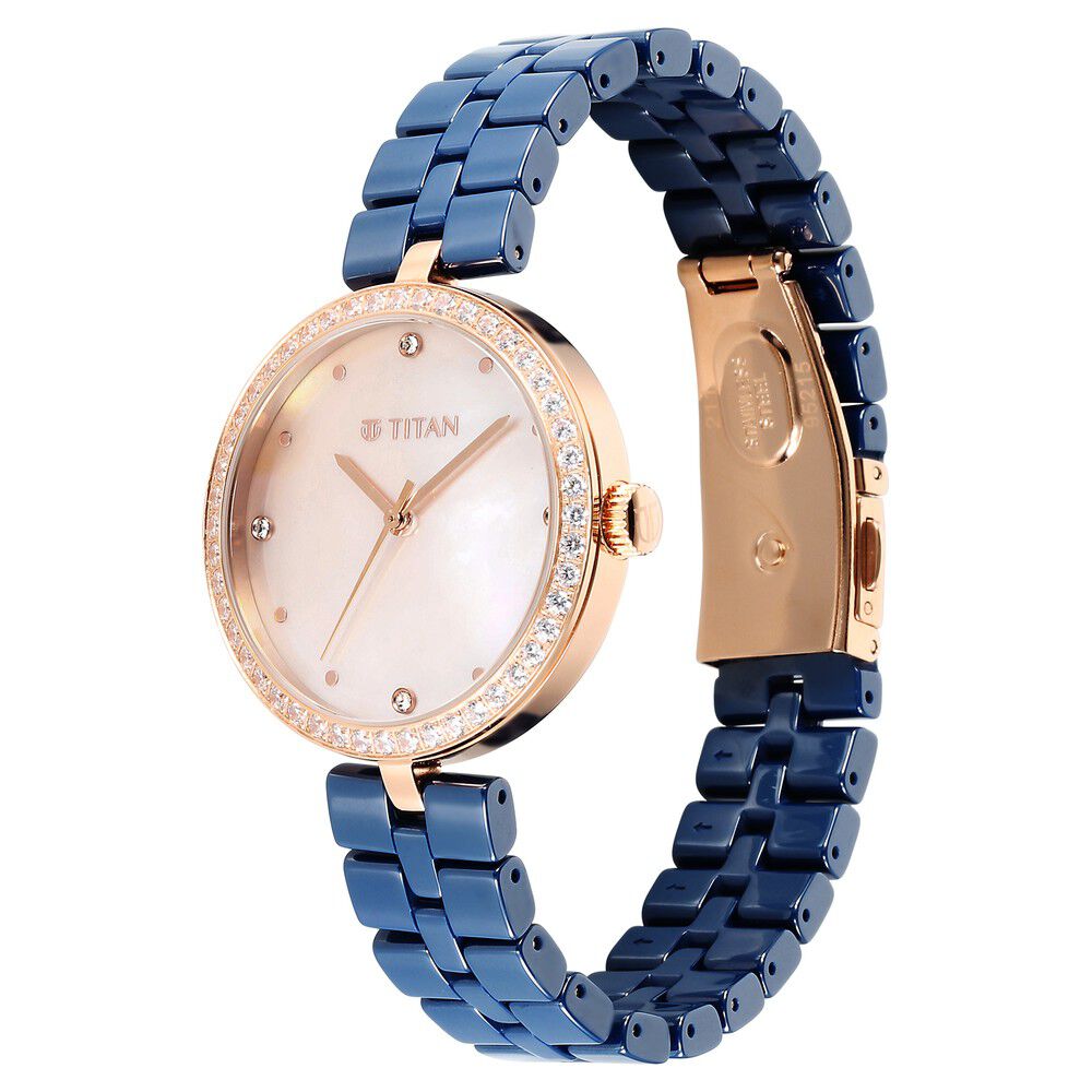 Buy Online Titan Purple Ceramics Quartz Analog Mother of Pearl
