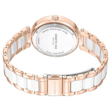Kenneth Cole Quartz Analog White Dial White Stainless Steel & Ceramic Strap Watch For Women