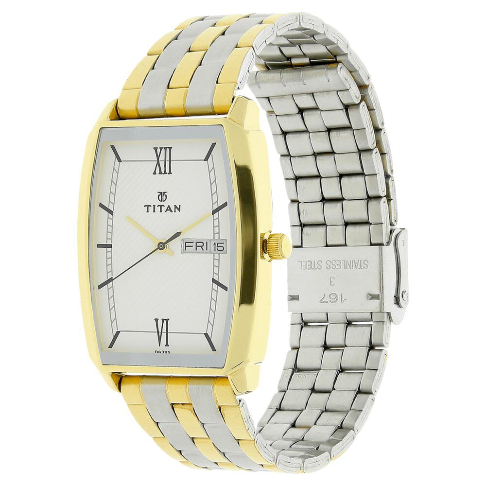 Buy Online Titan Karishma White Dial Analog with Day and Date Stainless Steel Strap Watch for Men np1737bm01 Titan