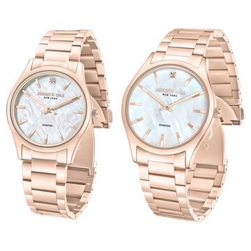 Kenneth Cole Quartz Analog Mother Of Pearl Dial Stainless Steel Strap Watch For Couple