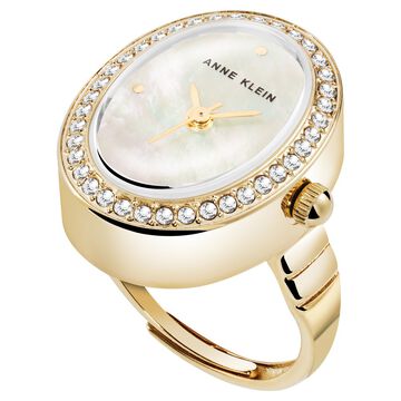 Anne Klein Quartz Analog White Dial Golden Metal Ring Watch For Women