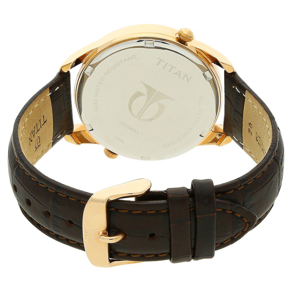Buy Online Titan Globe Trotter Anthracite Dial Dual Time Leather Strap watch for Men nl1707wl01 Titan