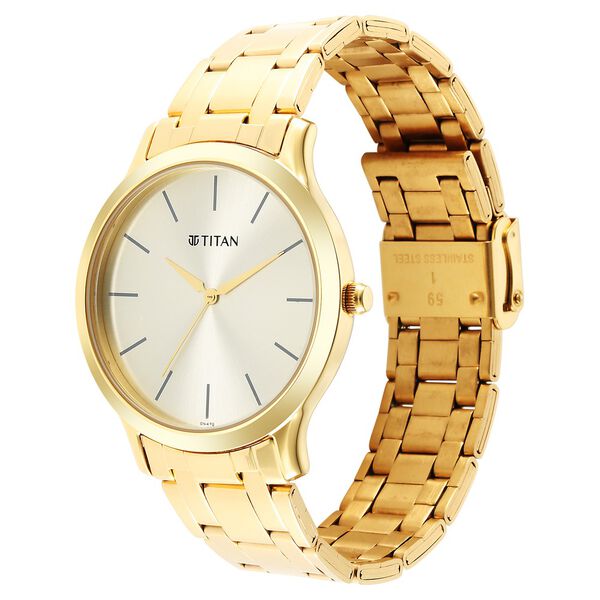 Titan Karishma Quartz Analog Champagne Dial Golden Stainless Steel Strap Watch For Men - image number 2