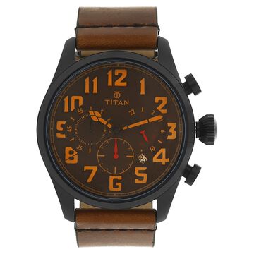 Titan Quartz Chronograph Brown Dial Leather Strap Watch for Men