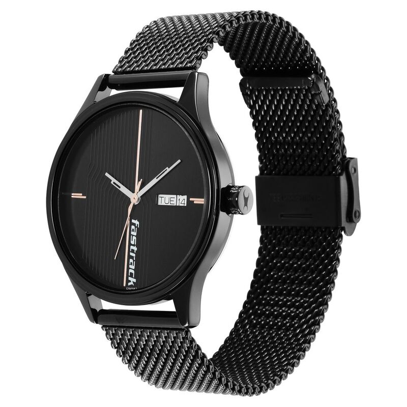 Fastrack Style Up Quartz Analog with Day and Date Black Dial Stainless Steel Strap Watch for Guys - image number 3