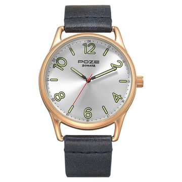 Poze by Sonata Quartz Analog Silver Dial PU Leather Strap Watch for Men