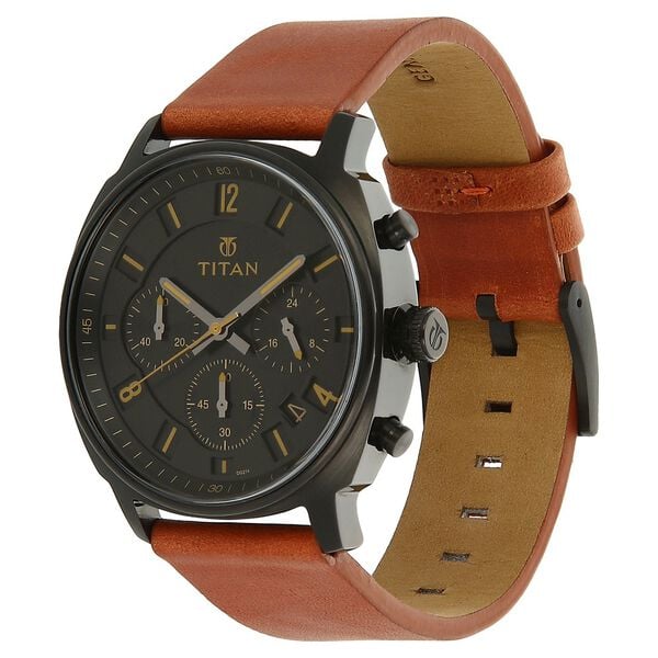 Titan Purple Past Modern Black Dial Chronograph Leather Strap Watch for Men - image number 1