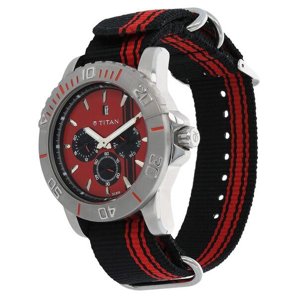 Titan Quartz Analog Red Dial Nylon Strap Watch for Men - image number 1