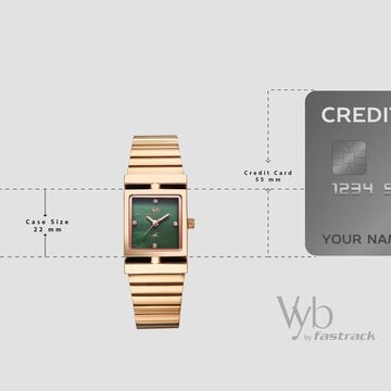 Vyb Showstopper By Fastrack Quartz Analog Green Dial Rose Gold Stainless Steel Strap Watch For Girls