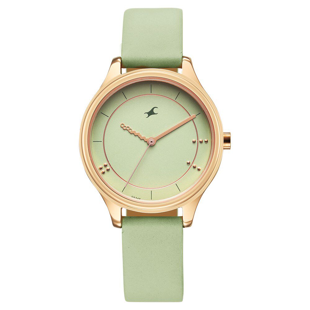 Buy Online Fastrack Stunners Quartz Analog Green Dial Green Leather Strap Watch For Girls 6296wl02 Titan