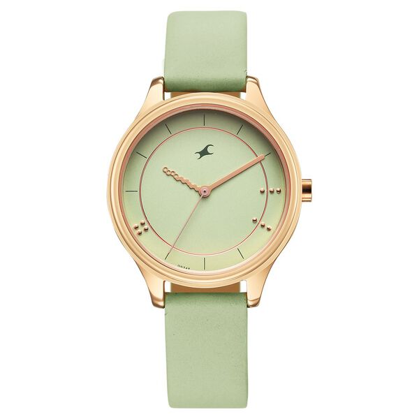 Fastrack Stunners Quartz Analog Green Dial Green Leather Strap Watch For Girls - image number 0