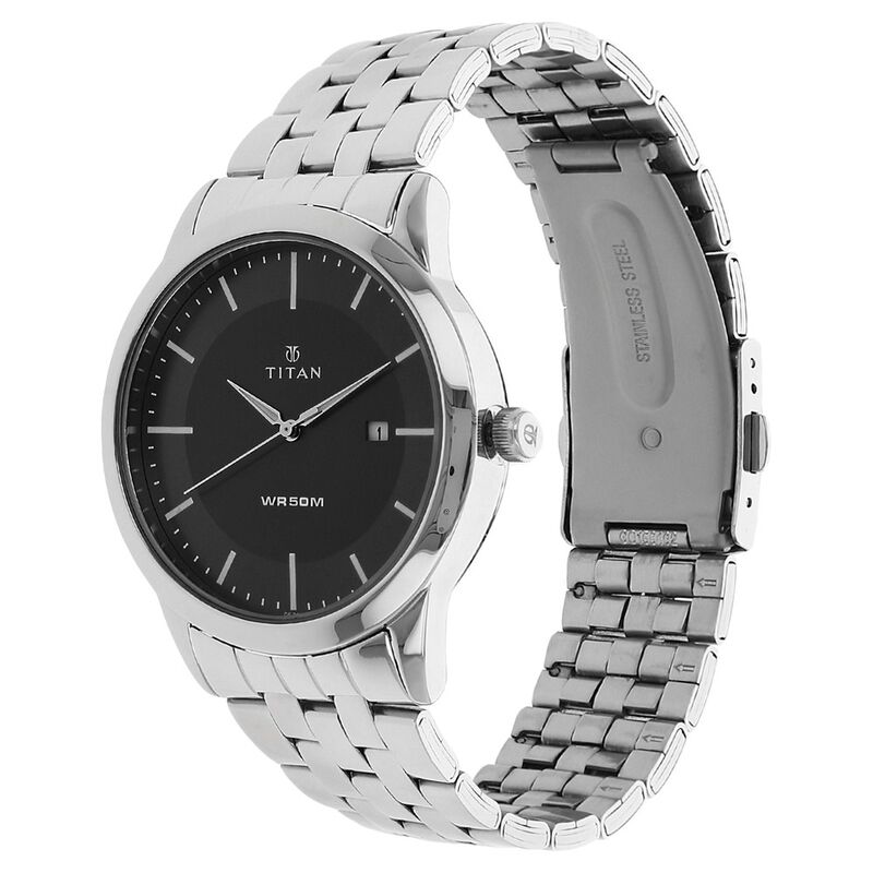 Titan Quartz Analog with Date Black Dial Stainless Steel Strap Watch for Men - image number 1