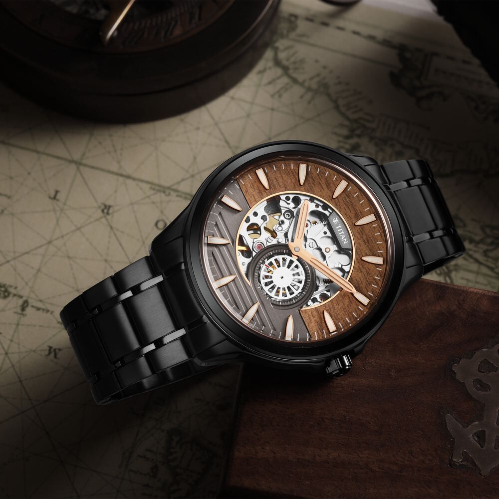 Buy Online Titan Automatic Black Dial Stainless Steel Strap Watch