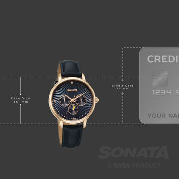 Sonata Festive Quartz Multifunction Blue Dial Leather Strap Watch For Women