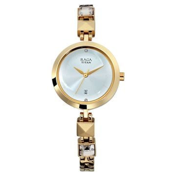 Titan Raga Viva Silver Dial Analog with Date Golden Metal Strap watch for Women