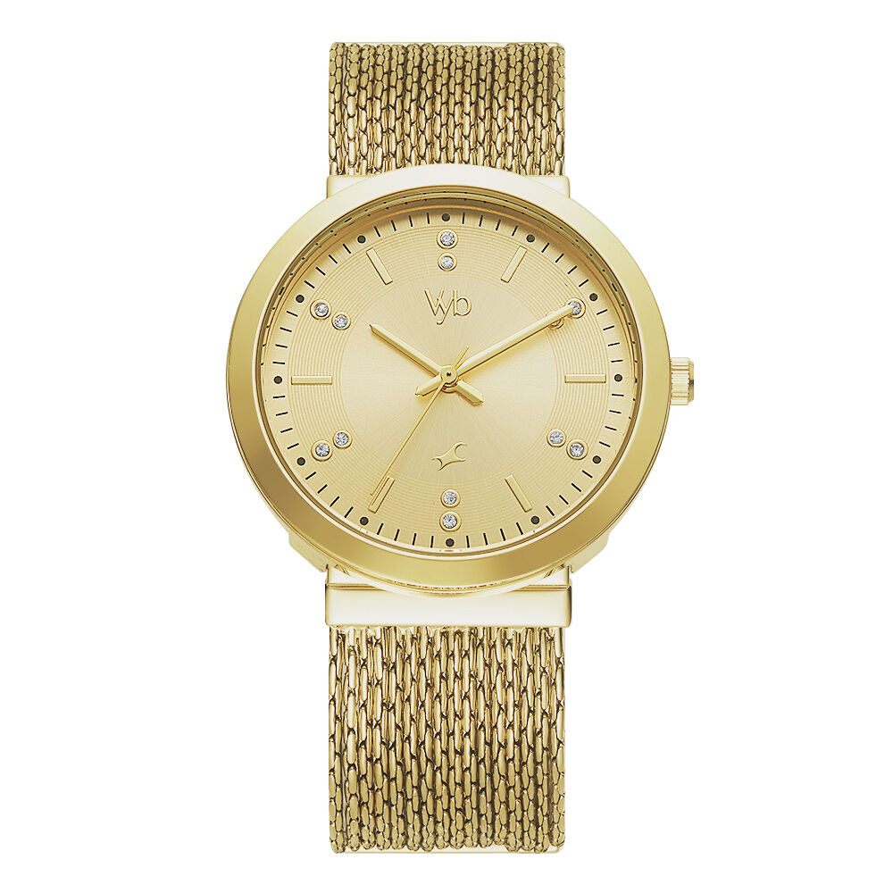 Buy Online Vyb by Fastrack Quartz Analog Golden Dial Metal Strap