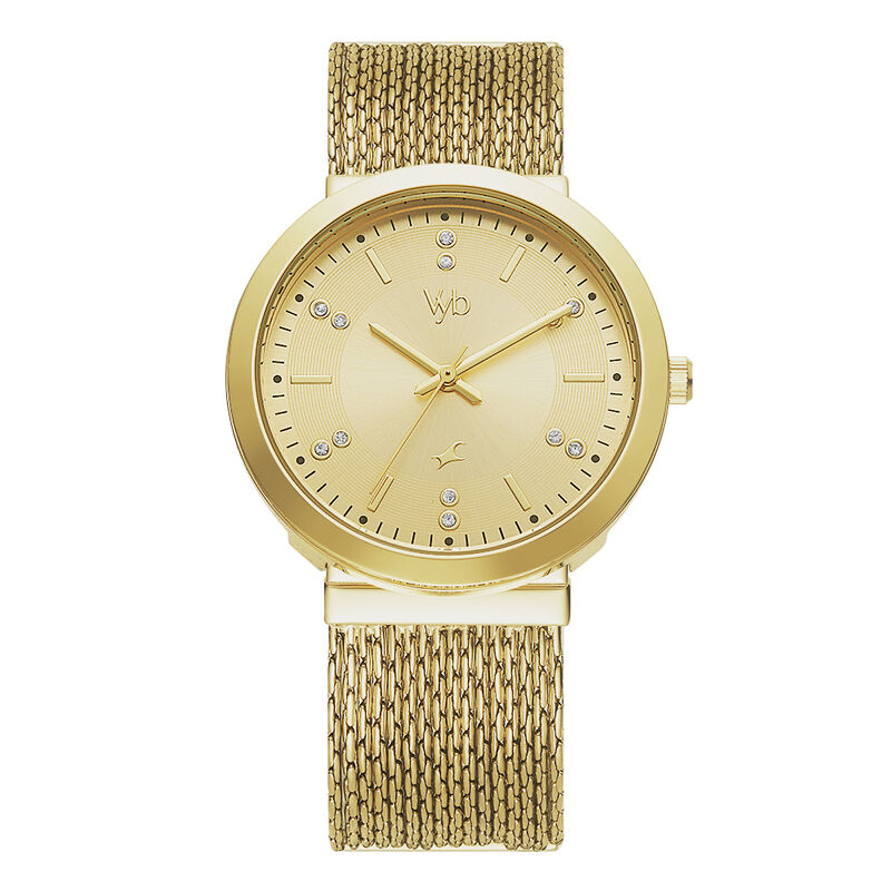 Vyb by Fastrack Quartz Analog Golden Dial Metal Strap Watch for Girls - image number 0