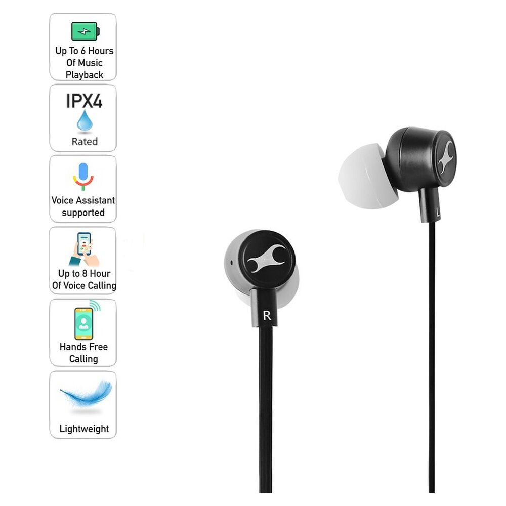 Reflex Tunes Behind the Neck Black Wireless Earphones