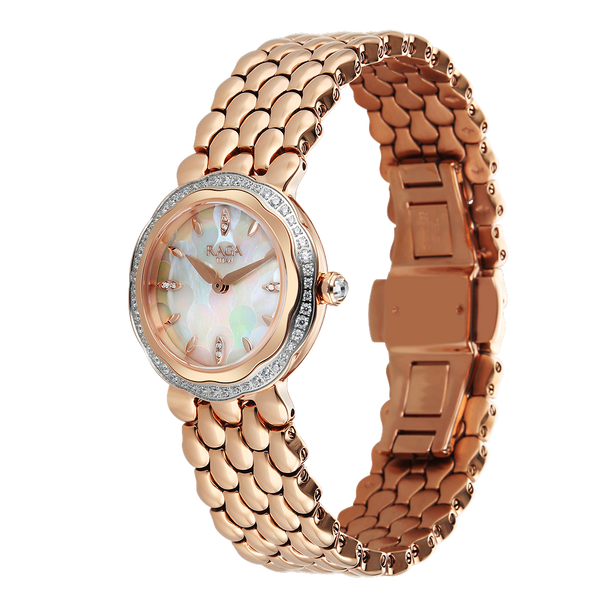 Titan Raga Paris, with Love  Analog White Mosaic Pattern Mother of Pearl Dial Red Stainless Steel Strap Watch For Women - image number 2