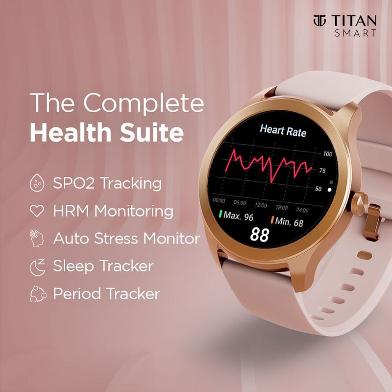 Titan Smart Touch Screen Unisex Watch with Black Dial Silicone Strap with Women's Health tracking - image number 2