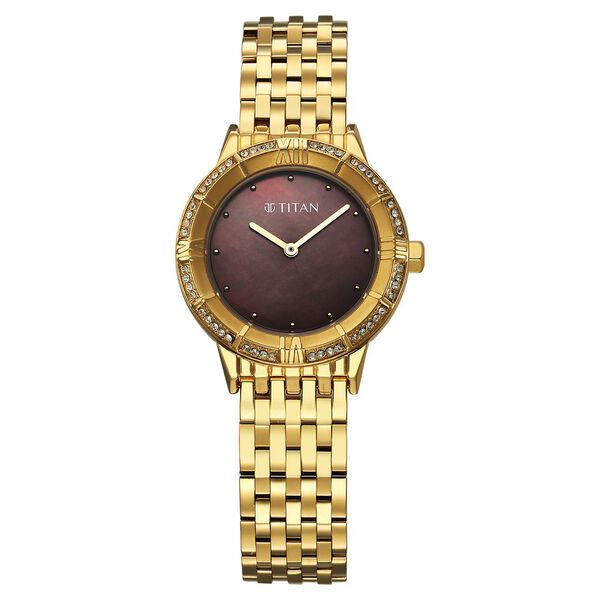 Titan Glamour Quartz Analog Brown Dial Golden Stainless Steel Strap Watch For Women - image number 0