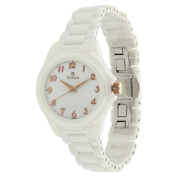 Titan Quartz Analog Mother of Pearl Dial Ceramic Strap Watch for Women - image number 1
