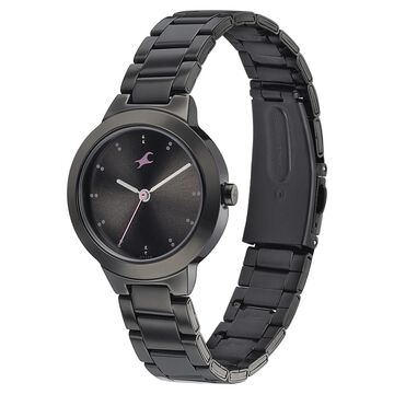 Fastrack Pulse Quartz Analog Black Dial Stainless Steel Strap Watch for Girls