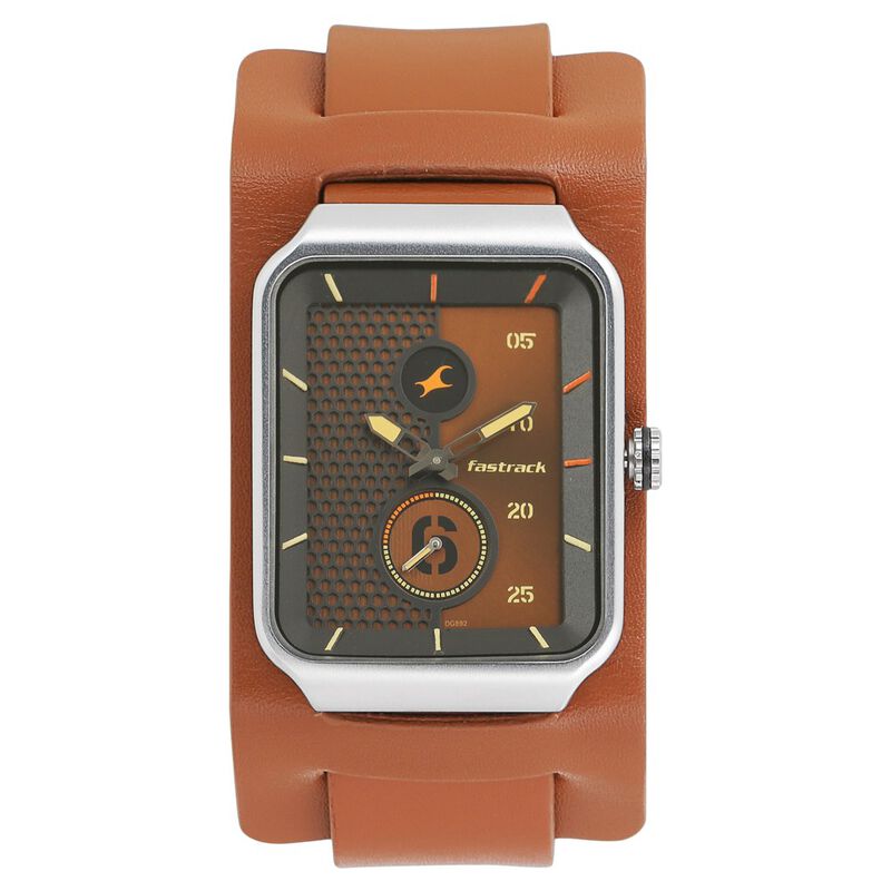 Fastrack Loopholes Quartz Analog Beige Dial Leather Strap Watch for Guys