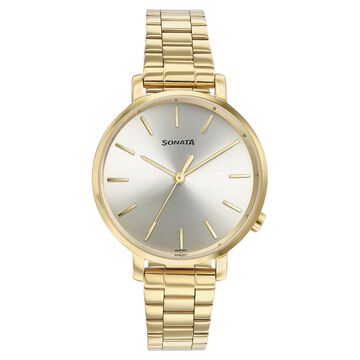 Sonata Elegent Essentials Quartz Analog Champagne Dial Stainless Steel Strap Watch For Women