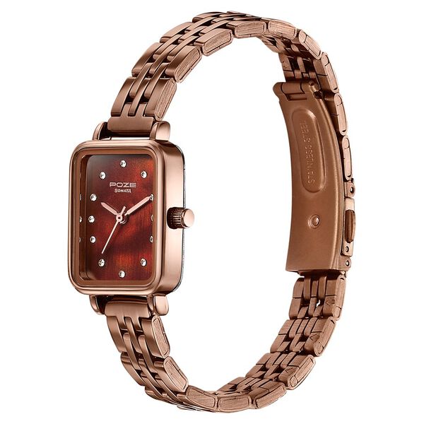 Sonata Poze Quartz Analog Mother Of Pearl Dial Brown Metal Strap Watch For Women - image number 4
