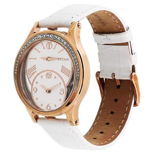 Titan Quartz Analog White Dial Leather Strap Watch for Women - image number 1