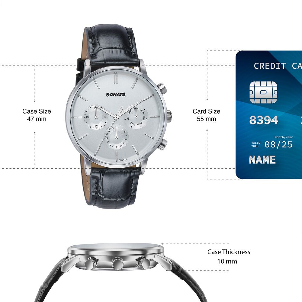 Buy Online Sonata Festive Quartz Multifunction Silver Dial Black