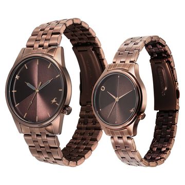 Fastrack Mixmatched Quartz Analog Brown Dial With Brown Metal Strap Watch For Couple