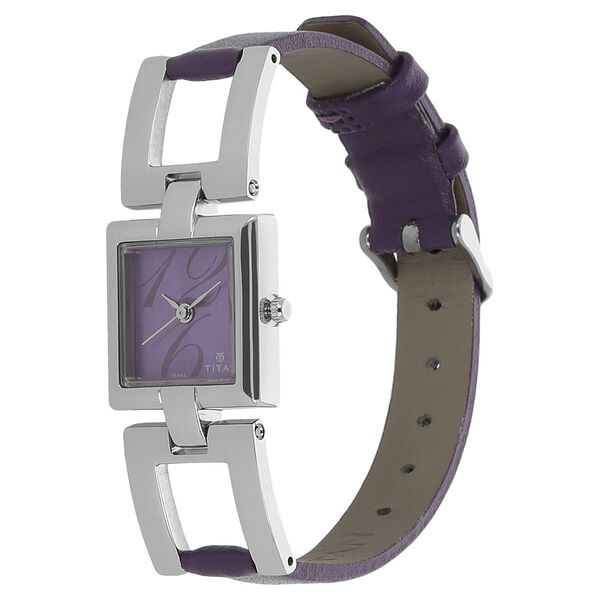 Titan Quartz Analog Purple Dial Leather Strap Watch for Women - image number 1