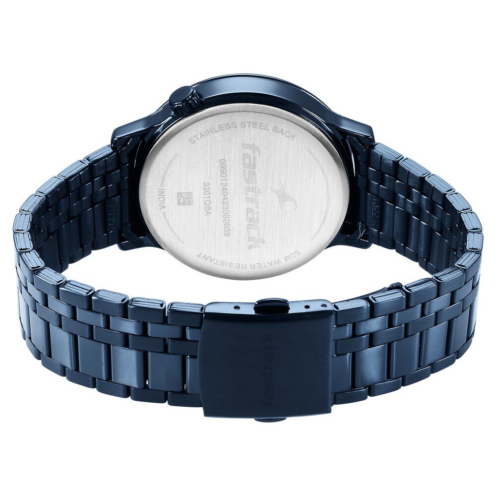 Buy Online Fastrack Exuberant Quartz Multifunction Blue Dial Stainless Steel Strap Watch for Guys 3301qm02 p Titan