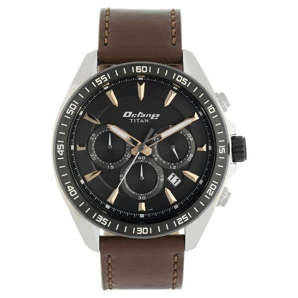 Titan Octane Black Dial Chronograph Leather Strap watch for Men - image number 0